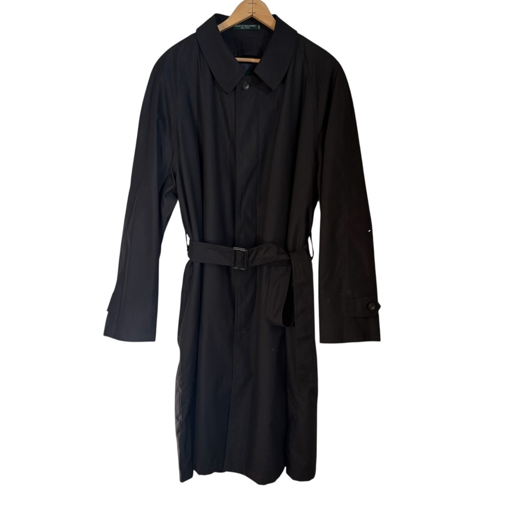 Vintage Y2K Lauren‎ Ralph Lauren Men's Black Trench Coat 44R Belted Waterproof